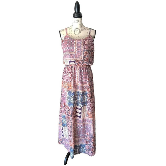 A. Byer Maxi Floral Sleeveless Multicolor Elastic Waist Dress M - Picture 1 of 8